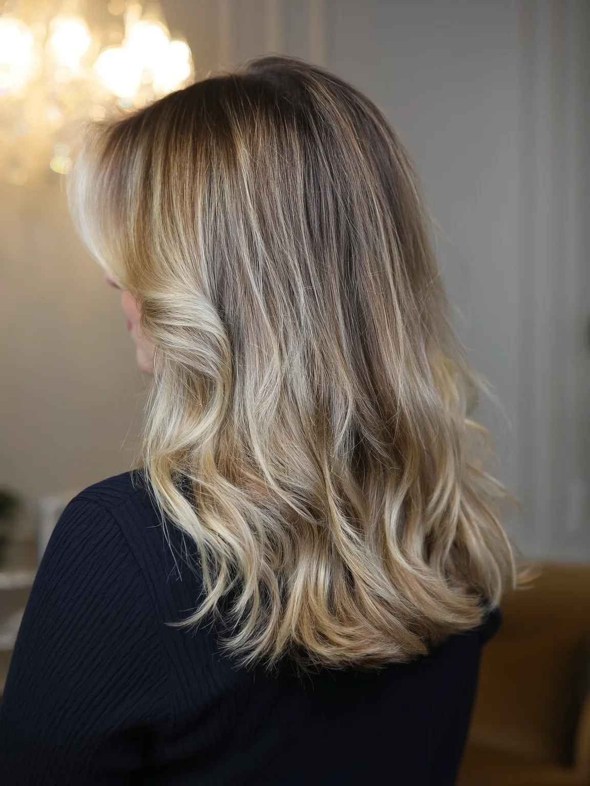 sandy blonde balayage layered cut
